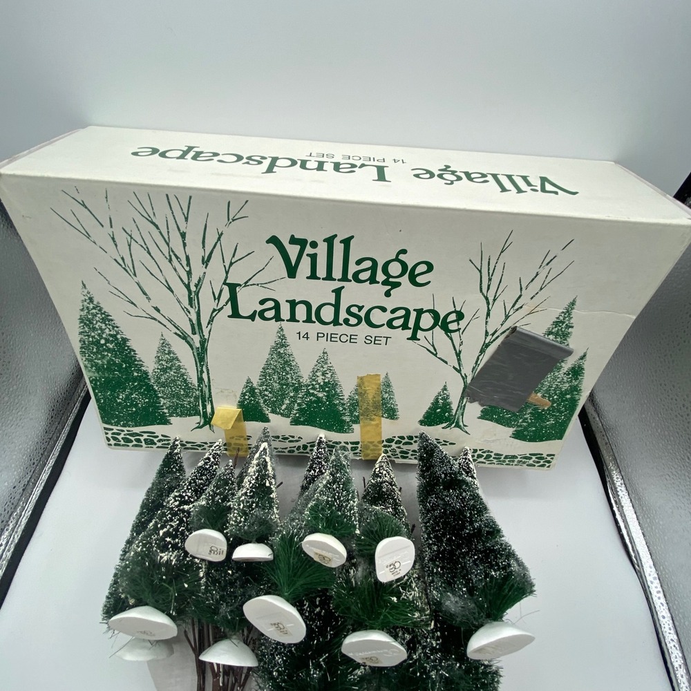 Department 56 Village Landscape 14 Piece Set Frosted Sisal Trees Christmas Decor